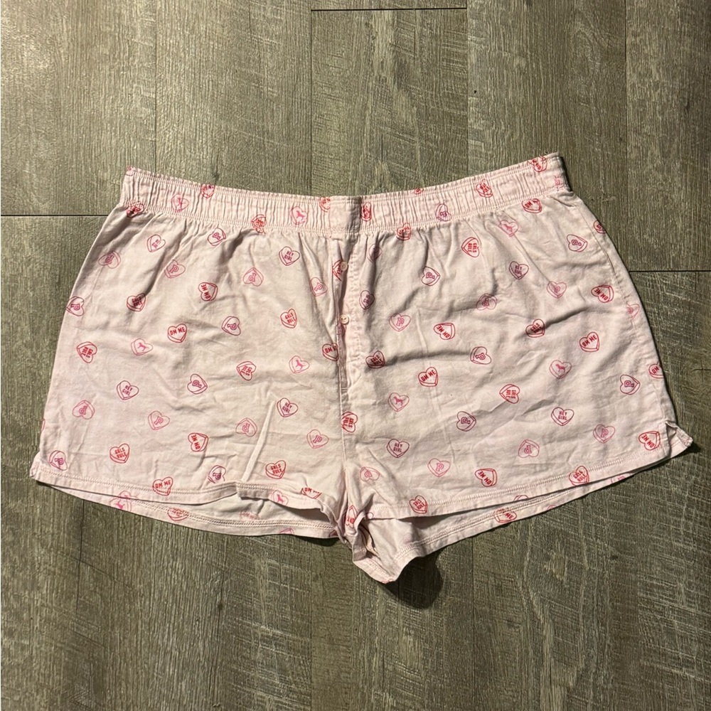 PINK candy heart pajama shorts
